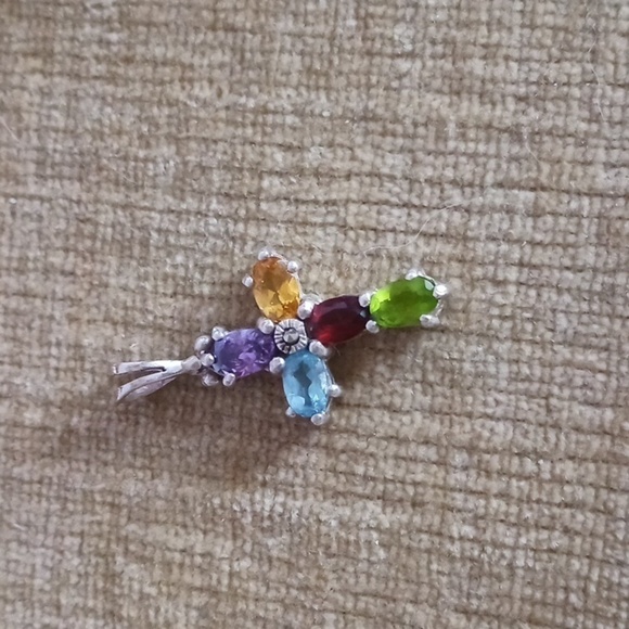 Multi Gem Stone Sterling Silver Cross Pendant - Picture 1 of 8
